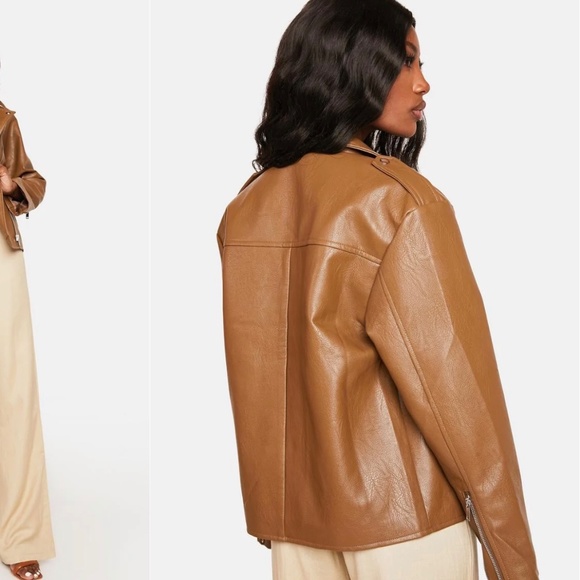 Caramel Brown Vegan Leather Jacket - Picture 2 of 5